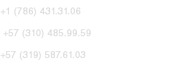 +1 (786) 431.31.06 +57 (310) 485.99.59
+57 (319) 587.61.03